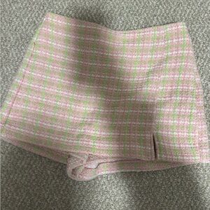 Zara Pink and Green Checkered Mini Skirt